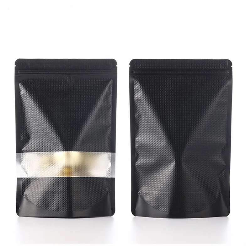 

1000pcs Colors Embossed Standing Up Aluminum Foil Zip Lock Bags with Window - Dark Gold / Black / Red / Green Food Grade Pouches