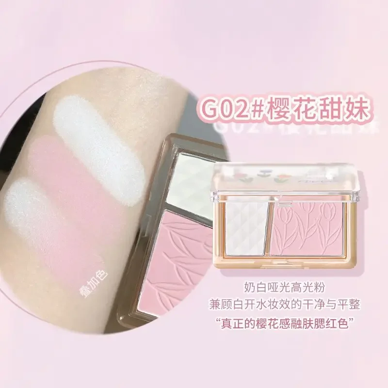 GOGO TALES Blush Waterproof Sweatproof High Gloss Contour All-in-one Disc Nude Makeup Brightening Rouge Facial Contour Palette