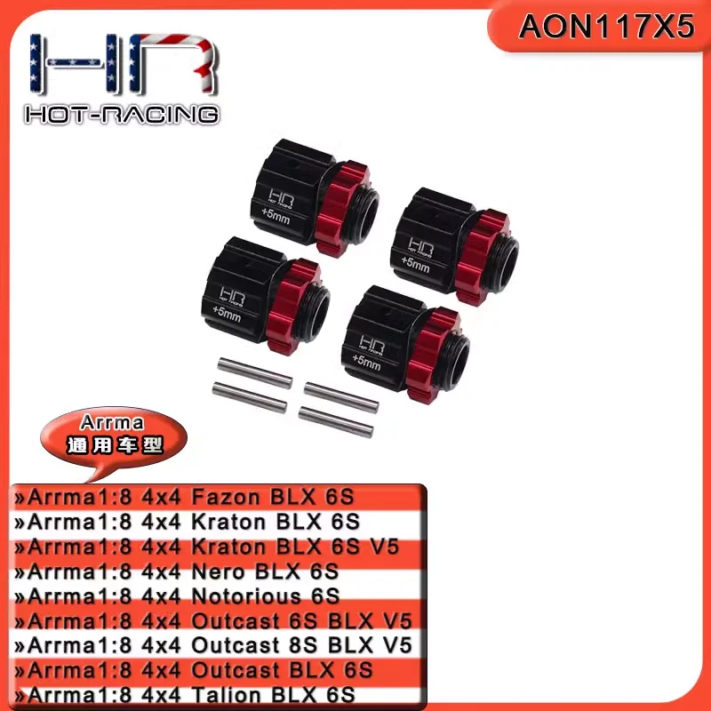 HR HOT RACING CNC Aluminum HD 17mm Wheel Hexes Hub Nuts Adapters +5MM +10MM +15MM Arrma 1/8Kraton Senton Talion Typhon 1/7Mojave