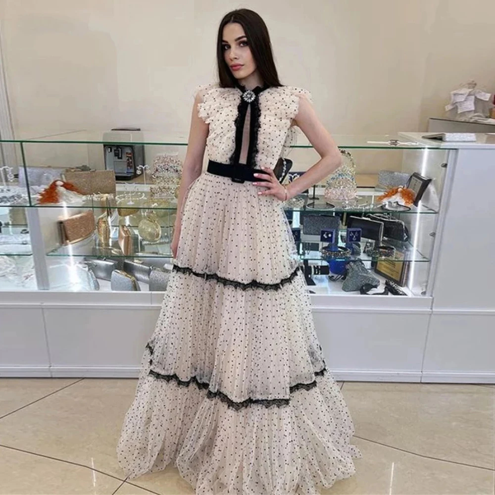 

Sevintage A Line Dotted Tulle Lace Prom Dresses Vintage Long Party Dress Women Formal Evening Gowns Occasion Event Outfit