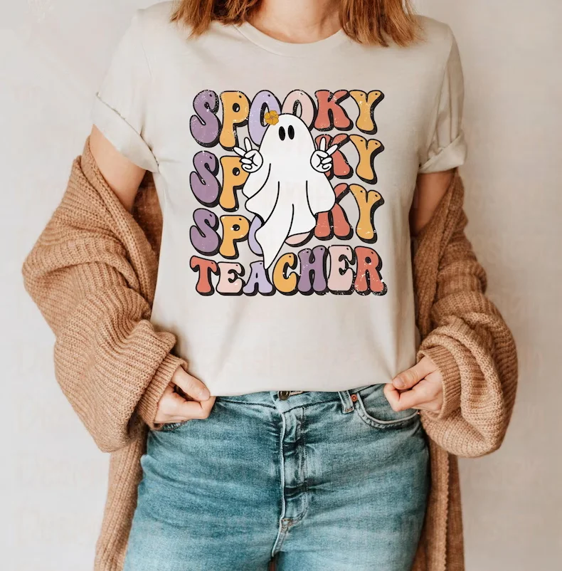 Spooky Teacher Shirt Halloween Spooky Teacher Groovy Shirt Short Sleeve Top Tees 100%cctton Fashion Streetwear Harajuku goth y2k