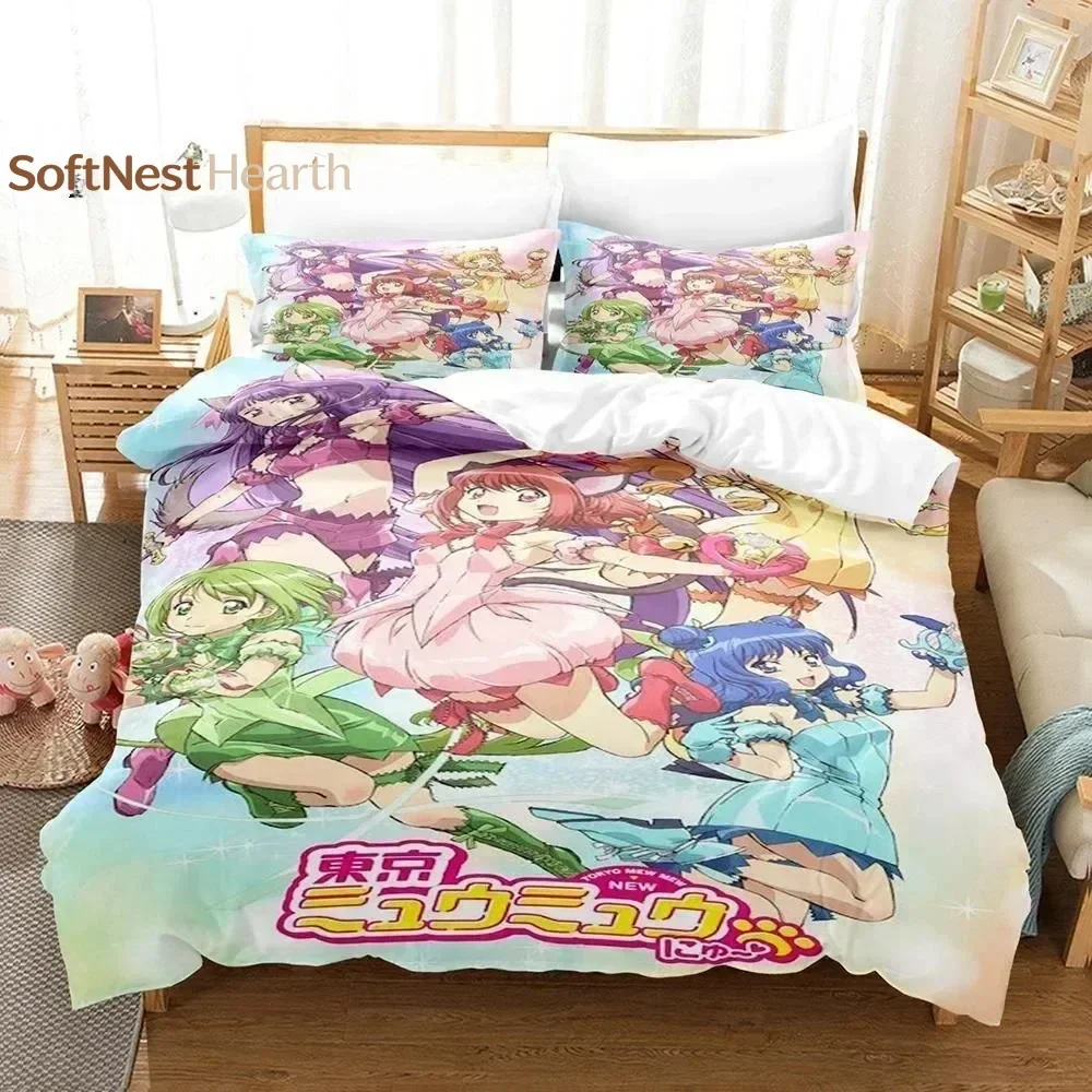 2026 3D Print Anime Kawaii Girls Tokyo Mew Mew Bedding Set Single Twin Full Queen King Size Bed Set Adult Kid Bedroom Duvetcover