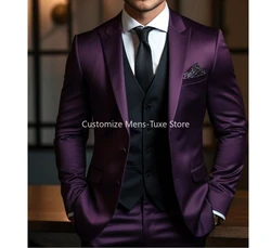 Peak Lapel Single Breasted Suits for Men Slim Chic Groom Wedding Tuxedo Formal Prom Party Male Suit Slim 3 Piece