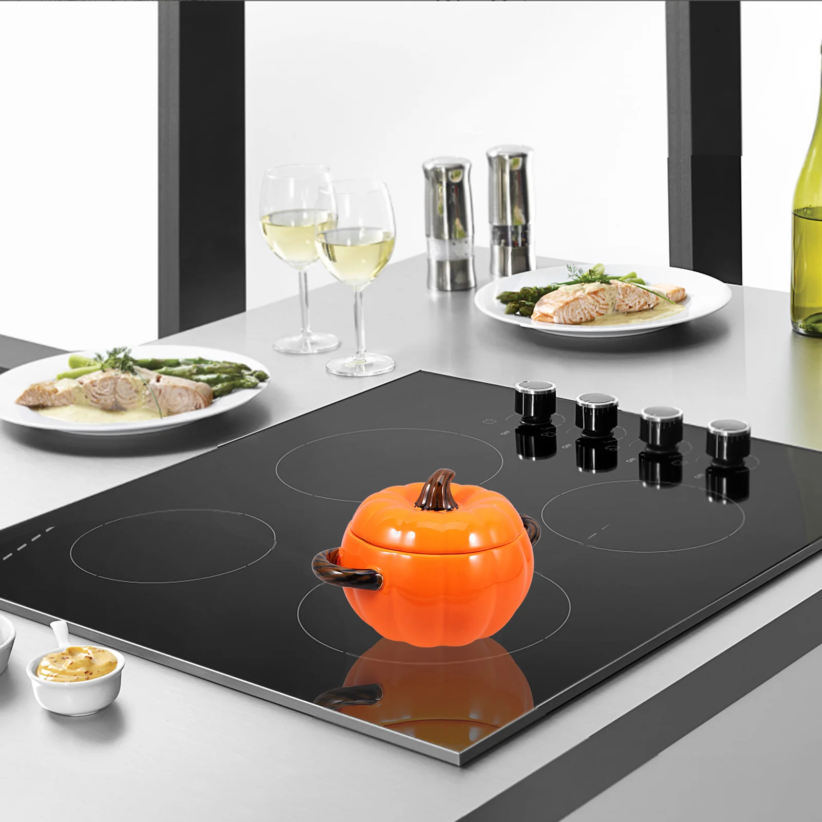 

Ceramic Pumpkin Soup Bowl Double Handles Sturdy Heat Insulation Lid Reusable Kitchen Gadget Dining Home Restaurant