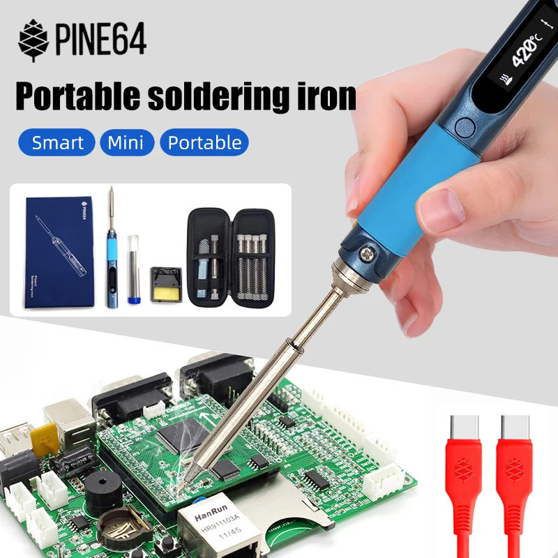 Pine64 Smart Mini Pinecil Soldering Iron With B2 BC2 KU C1 I C4 D24 K Tips With1M CtoC Silicon Power Charging Cable Storage Bag