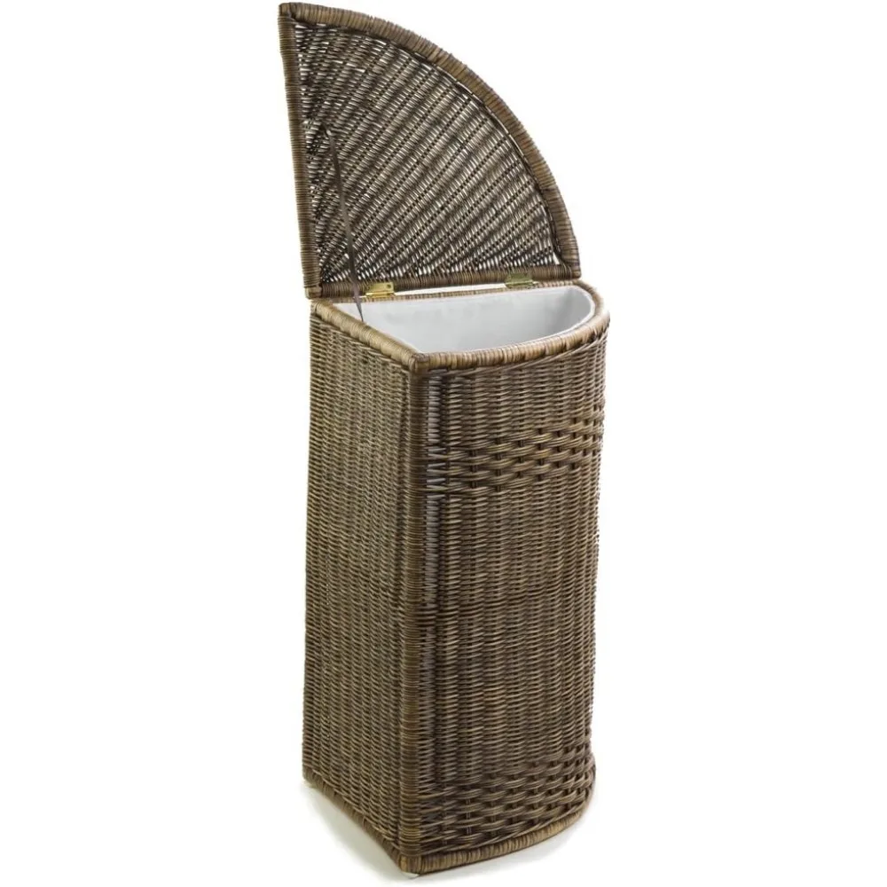 سلة غسيل من الخيزران الرمادي، 15 × 15 × 28 بوصة، سعة كبيرة، تصميم صديق للزوايا، نمط مريح، مثالية للتنظيم المنزلي