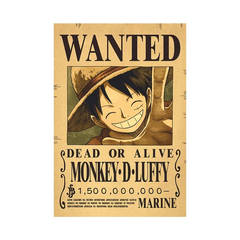 Anime One Piece Gear 5 Luffy Sun God Nika Bounty Wanted Posters Law Kid Figures Vintage Living Room Wall Decoration Sticker Toys