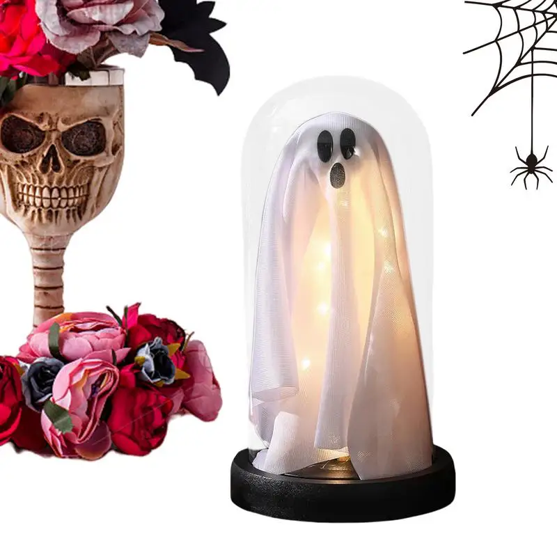 

Halloween Ghost Cloche Lighted Ghost Under Glass Dome Holiday Small Ghost Desk Ornament For Incorporating Festive Customs