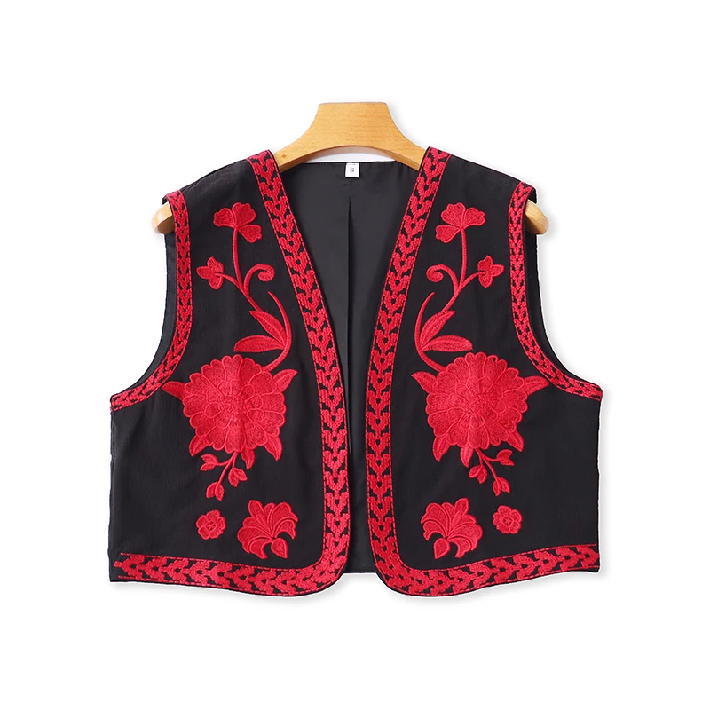 Frühling Sommer frauen Retro Farbe Blo Floral Stickerei Svel Vorne Offen Lose Abnehmen Ethnische Sle Weste Tank Top