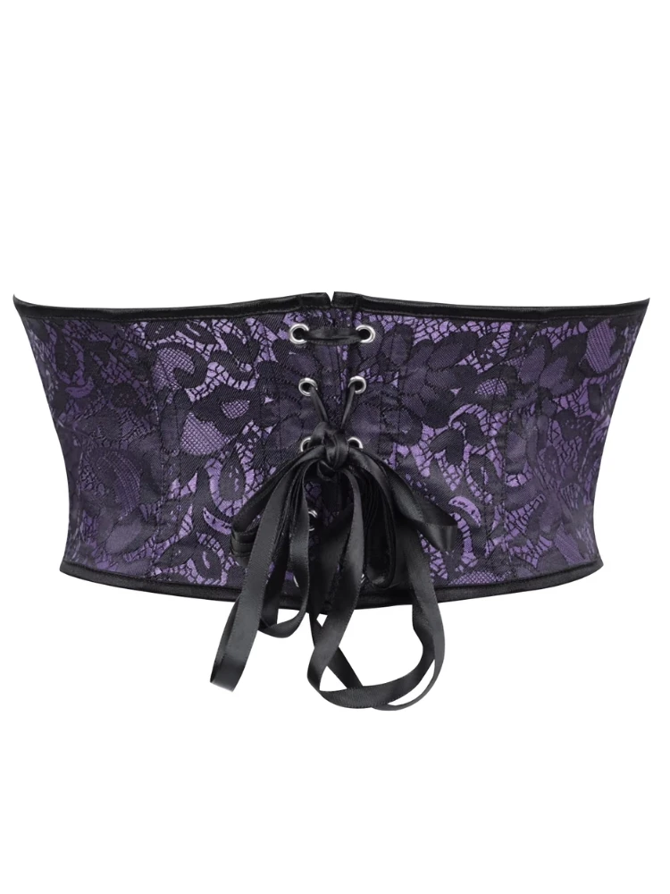 Damen Gothic Spitzen-Unterbrustkorsett, Taillenformer mit Vorderverschluss, Rücken-Schnürung, verstärkt, Vintage, Halloween-Party, Clubwear – Detail 9