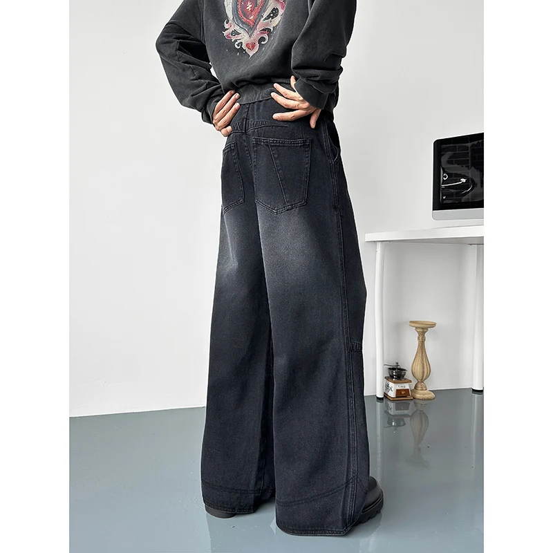 

Мужские длинные брюки, свободные мешковатые джинсы, осень 202, новый стиль, дизайн со складками до колена, винтажные джинсовые брюки премиум-класса, высокое качество