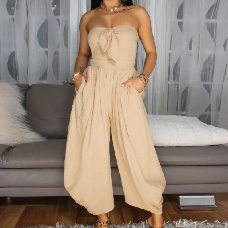 

Комбинезоны женские цельные комбинезоны без рукавов без бретелек длинные брюки пляжные сексуальные комбинезоны с высокой талией Y2k уличная одежда с открытой спиной 2025