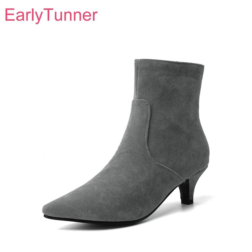 

Совершенно новые модные серые, черные женские ботильоны с острым носком на высоком каблуке, офисная женская обувь плюс большой маленький размер 12, 30, 43 45, 48