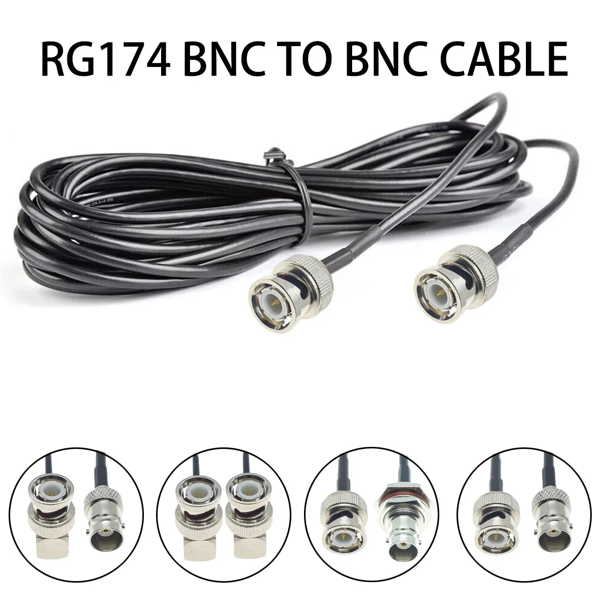 RG174 Kabel BNC do BNC Wtyczka męska żeńska Złącze nakrętki Przedłużacz kątowy RF Zworka koncentryczna Pigtail 1M 5m 10M 15M