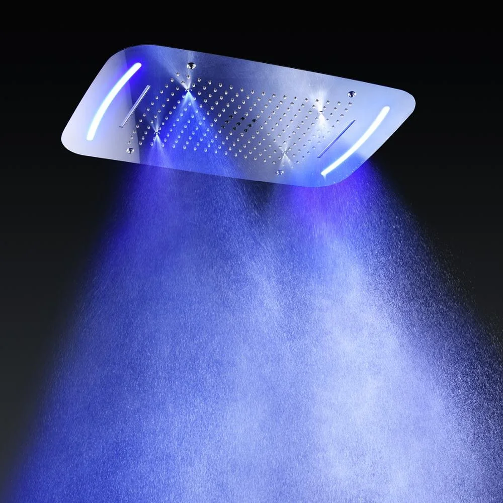 Luxury style spa massage multifunctional fog waterfall shower head colorful led light rain bath shower faucet set