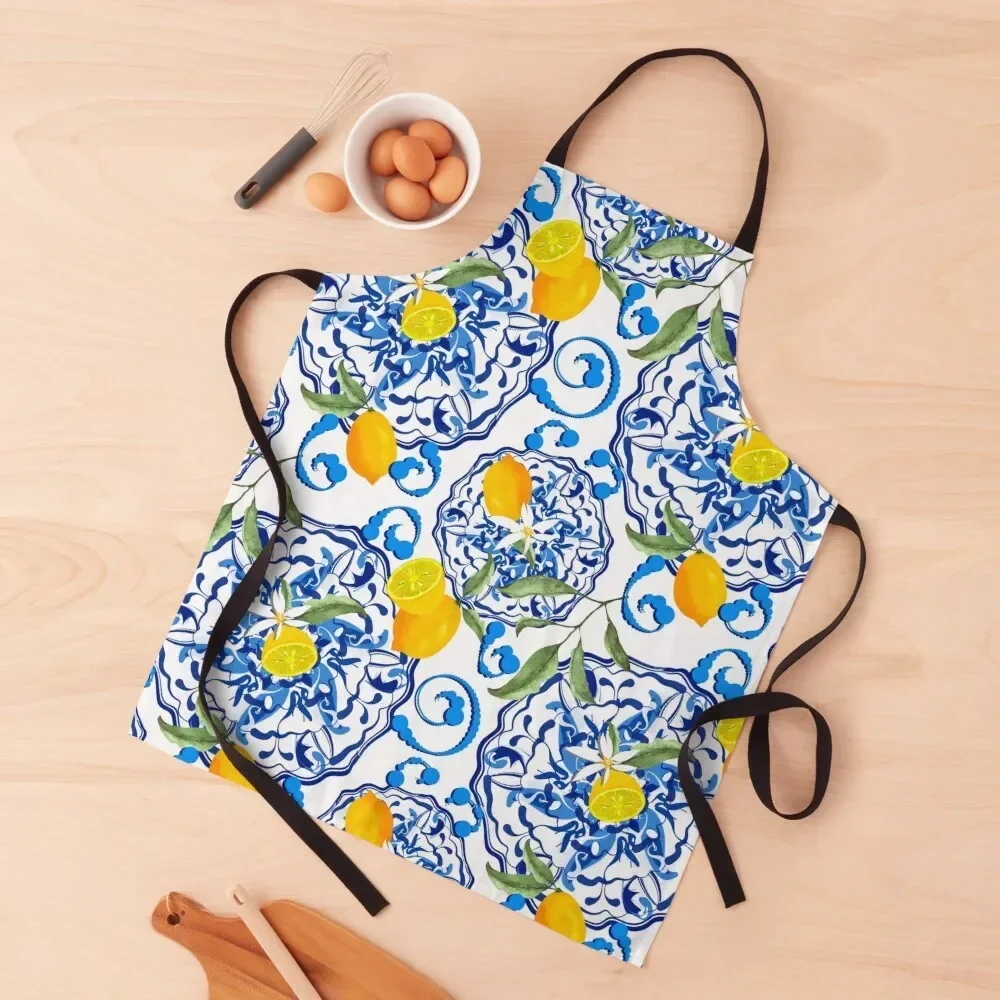 

Summer,citrus,mosaic background ,Mediterranean style,lemon fruit pattern Apron Kitchen Apras For Women Kitchen Supplies Apron