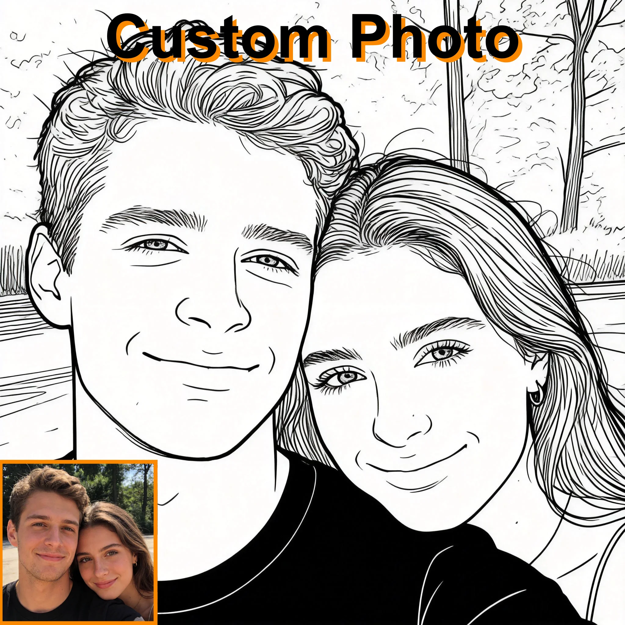 Customized Personalized Black-and-White Sketch Portrait Canvas Art Wedding Photos Family & Friends Pets Home Decor Gifts