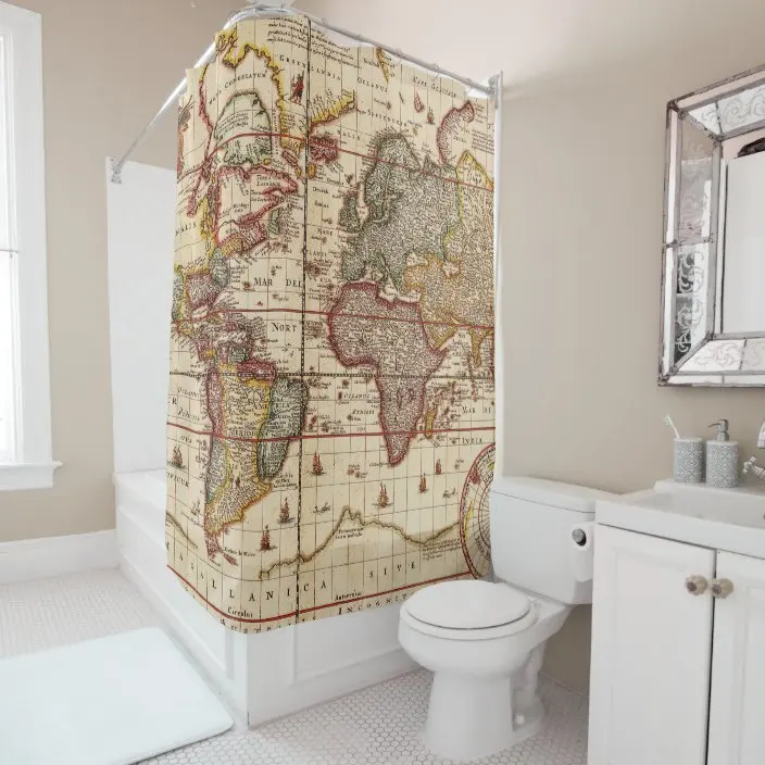 Antique Map Classic Old World Retro Map Shower Curtain Bathroom Curtain Hook Bathroom Curtain Home Decor Curtain l220cm