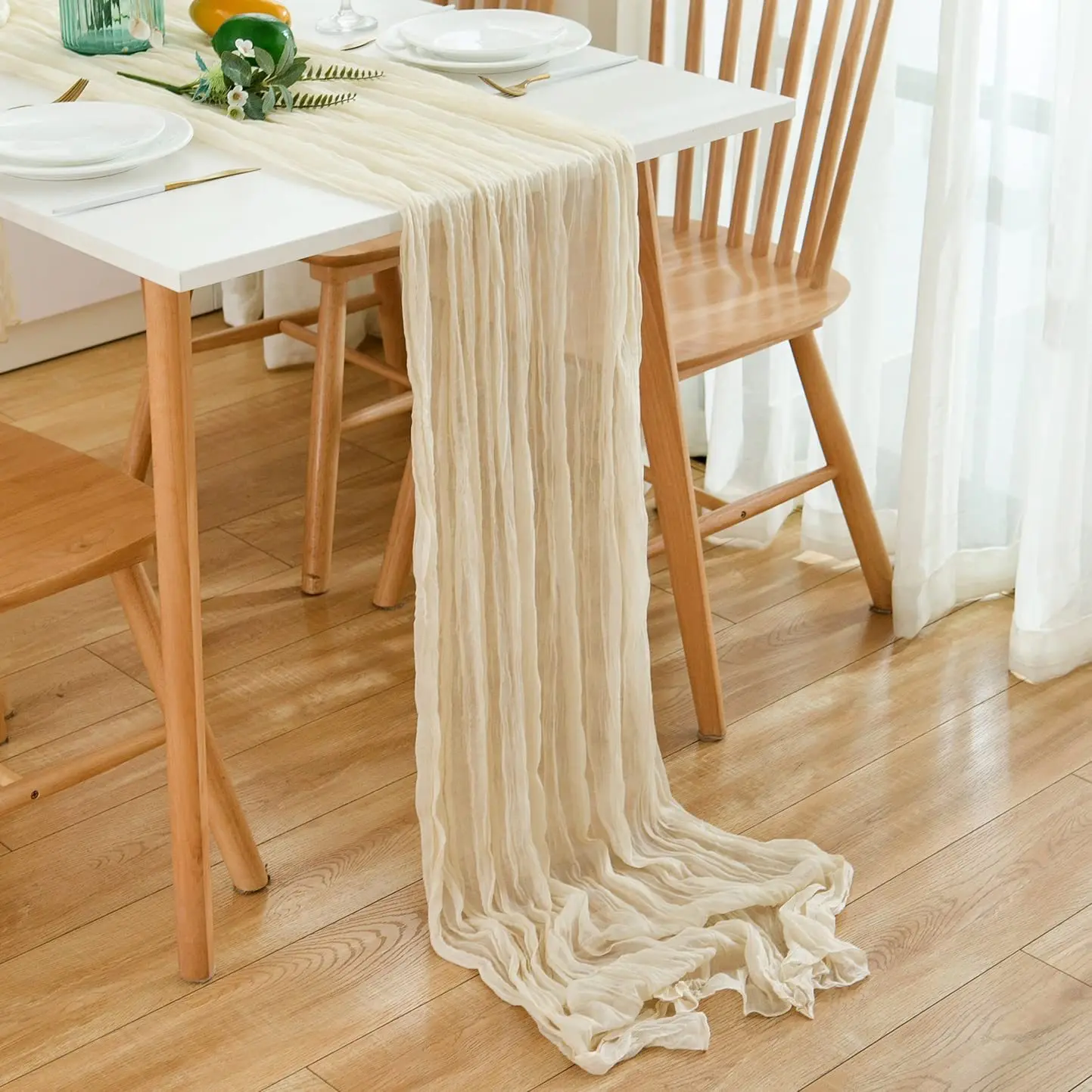 Wrinkle Gauze Table Runner Cheesecloth Semi-Sheer Table Setting Dining Wedding Party Christmas House Banquets Arches Decor