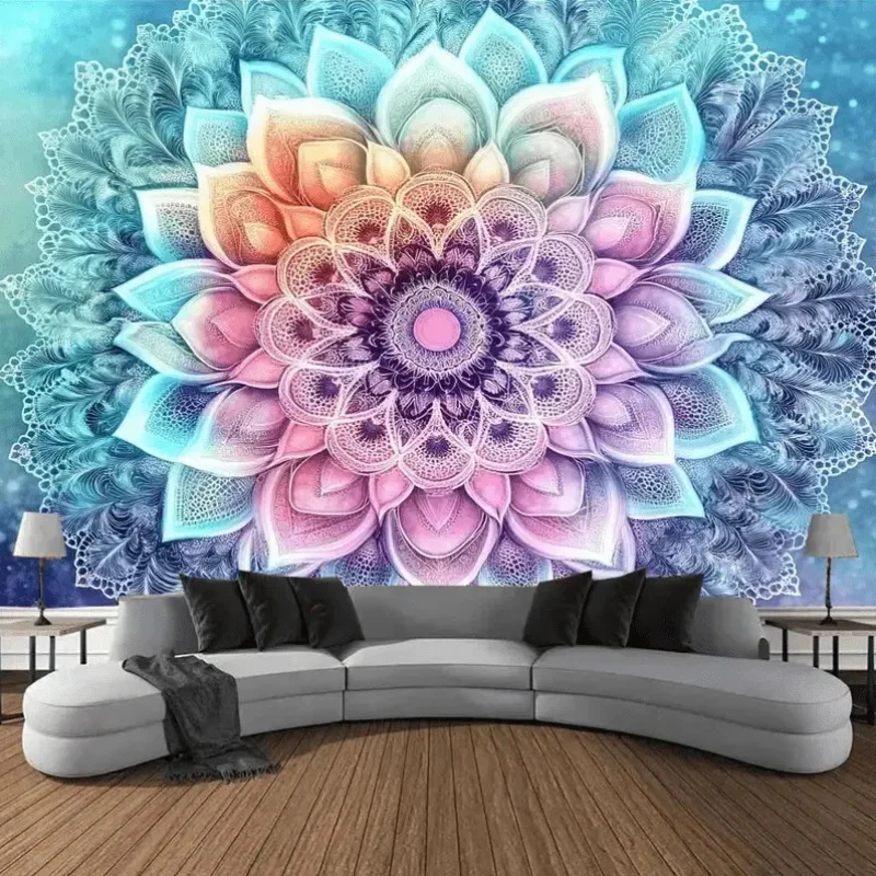 Psychedelic Lotus Mandala Wall Mural 2D Flat Print Art Peaceful Design Meditation Decor Spirituality Home Bedroom Background