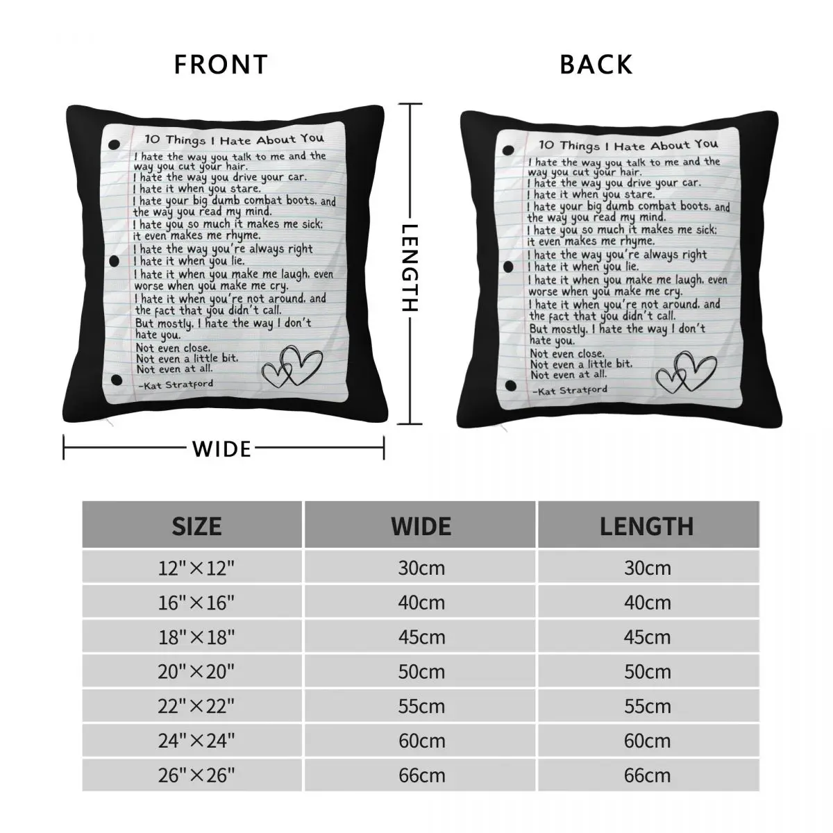 10 Things I Hate About You Poem Pillowcase Polyester Linen Velvet Creative Zip Decorative Sofa Cushion Cover