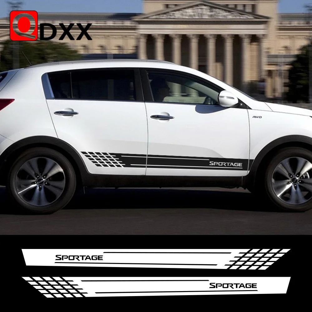 2PCS Car Door Side Skirt Stripes Stickers For Kia Sportage 3 4 QL Auto Accessories Decoration Vinyl Films Decals