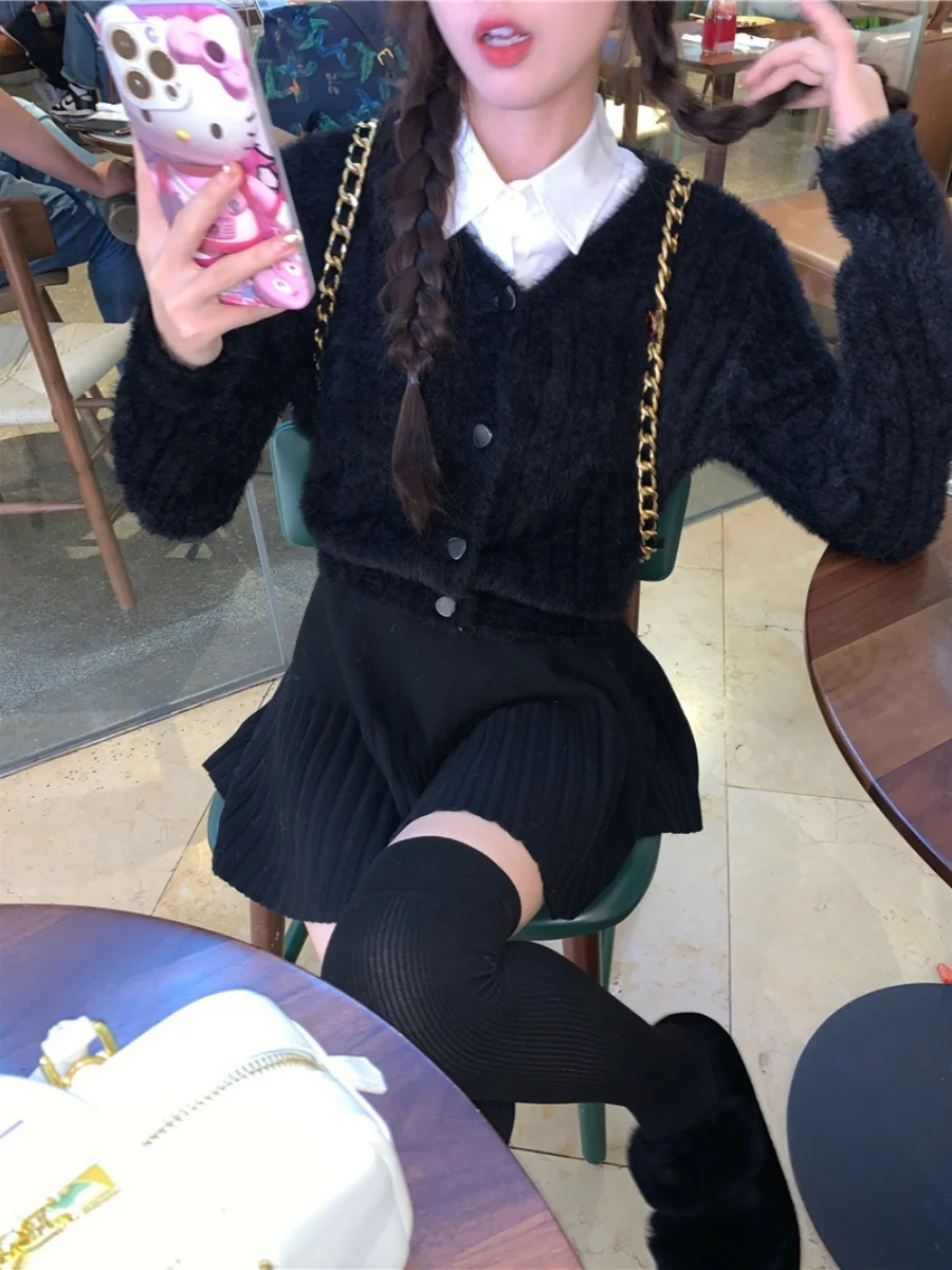   클로젯 PPH 또는 니트 가디건 여성용 브이넥 인조 밍크 벨벳 부드럽고 달콤한 겨울 패션 여성 스웨터