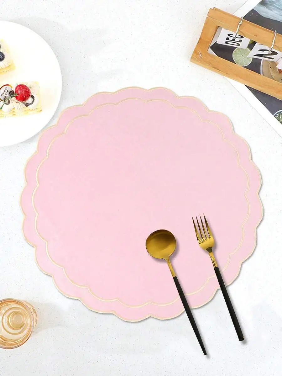 Fabric Scalloped Edge Placemats For Dining Table Wedding Party Picnic Heat Insulation Anti-Slip