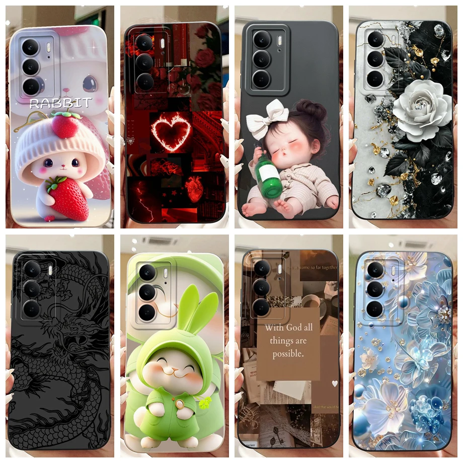 

Чехол для телефона Realme C75 C75x C 75 4G RMX3941, мягкая жидкая силиконовая задняя крышка, забавный мультяшный роскошный цветочный чехол с защитой от ударов