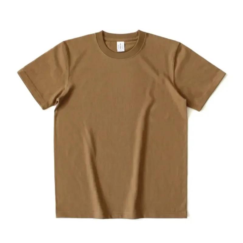 265G Japanse Katoen Dikke Zware Solid Naadloze Geweven Ronde Hals Korte Mouw T-shirt Mannen Vrouwen Ademend T-shirts Top Tees