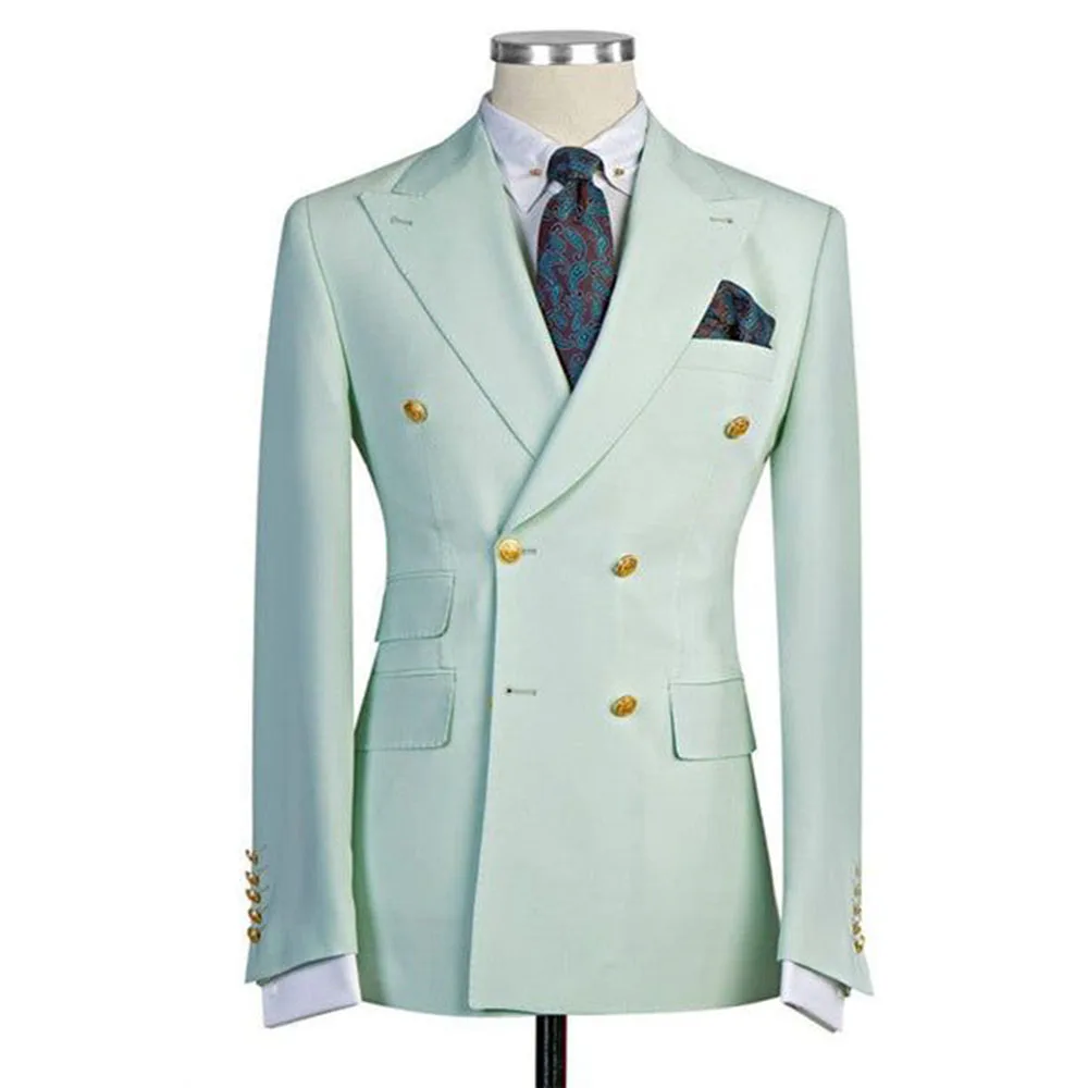 남성용 정장 더블 브레스트 재킷 바지, 정장 비즈니스 연회 파티 블레이저 세트, 그린 핑크 패션