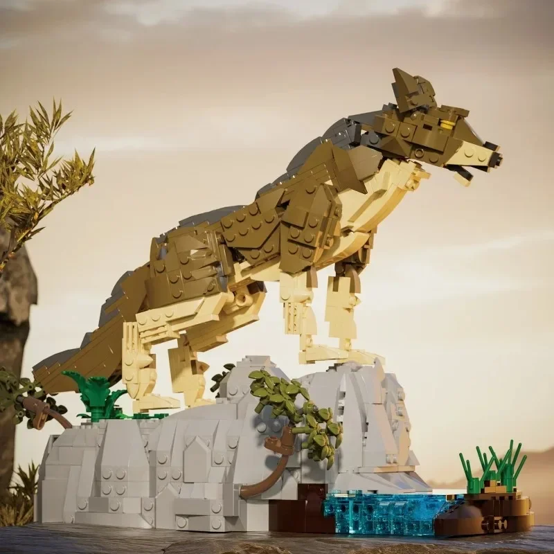 Realistic Standing Wolf Brick Set Cliff Forest Landscape Puzzle Toy Gift for Hobbyists Room Ornament Compatible with Lego