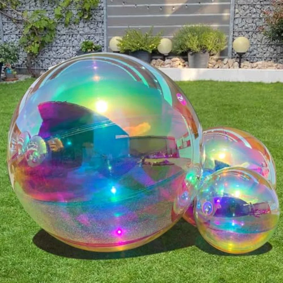

23.6in Inflatable Mirror Ball Silver/Gold/Iridescent PVC Hanging Large Disco Ball Decor for Party Concerts Stage Wedding Decora