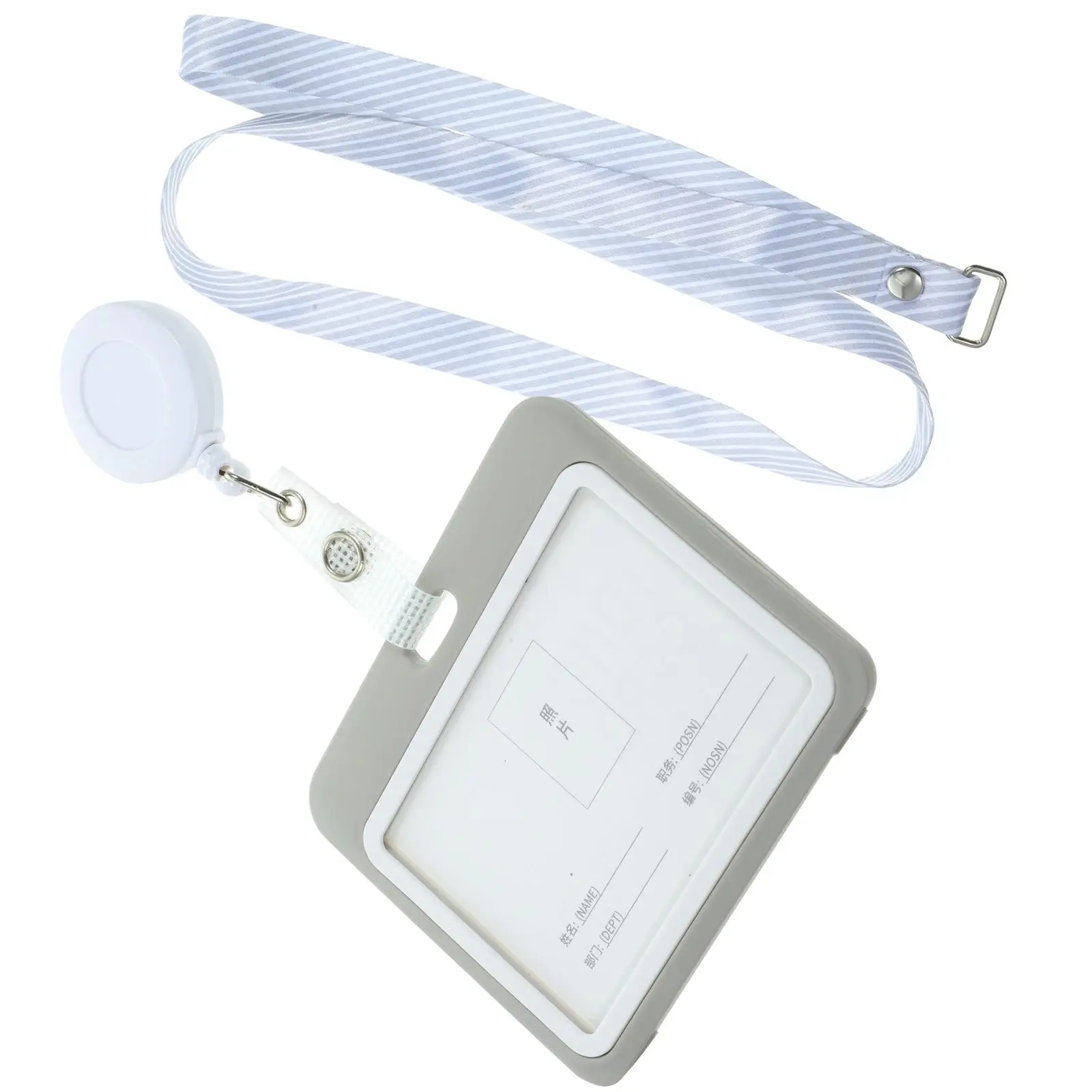 

2 Pcs Retractable Lanyard Horizontal Card Sleeves ID Badge Holder Gray Nurse Employee Work Storage Display