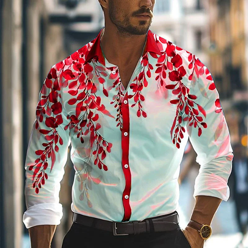 Camisa informal de negocios con estampado 3D para hombre, ropa de calle de trabajo diario, XS-6XL de solapa, manga larga, tela elástica