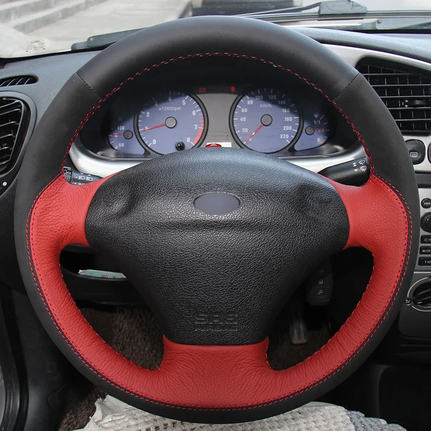 

Black Red Leather Black Suede DIY Car Steering Wheel Cover for Ford Fiesta 4 Mk4 1996-2006 Old Fiesta