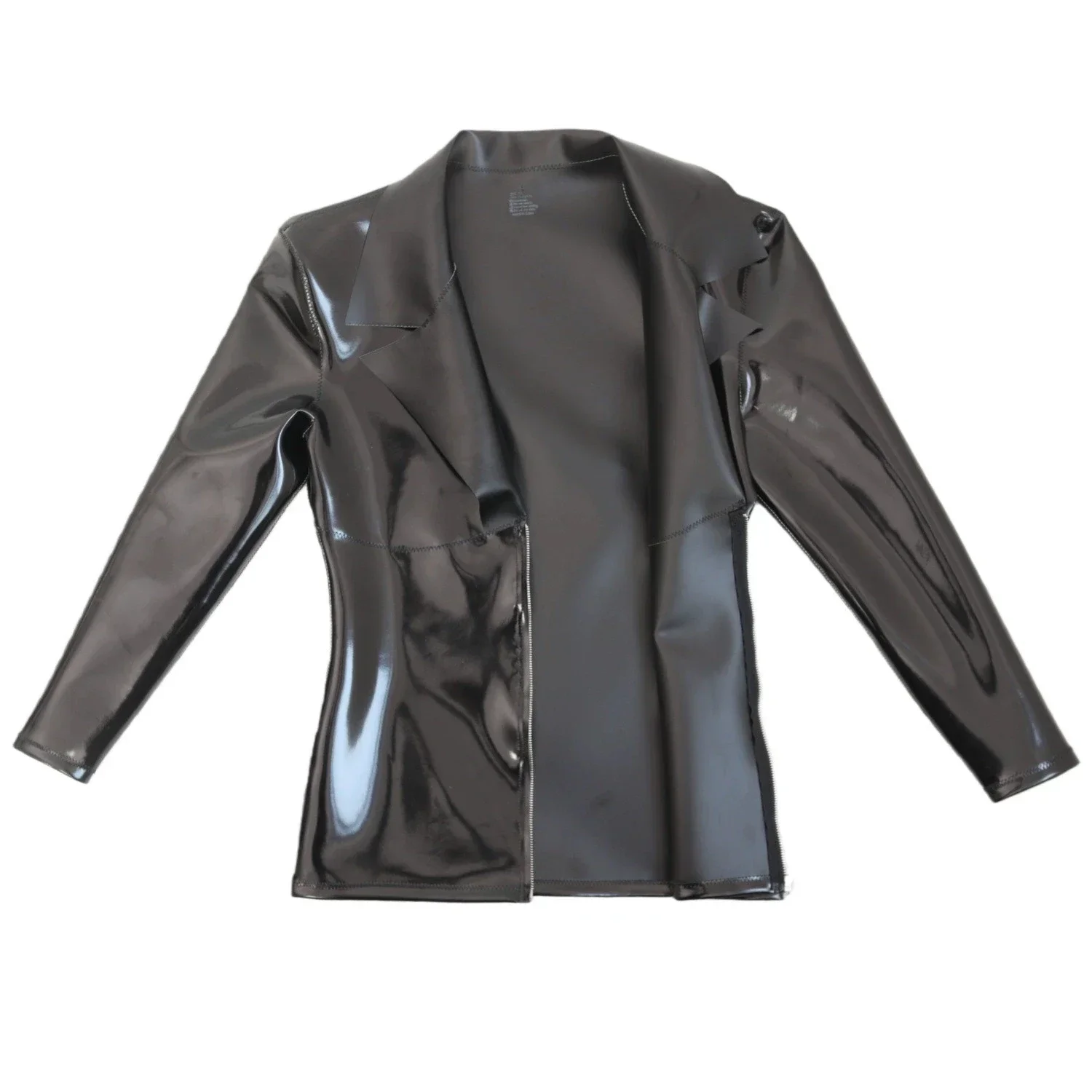 Men's Long Sleeve T-shirts PVC Shiny Cloth Latex Fashion Double Sided Tops Man Open Bust Elastic Nightclub Punk Dance T-shirts - view 6