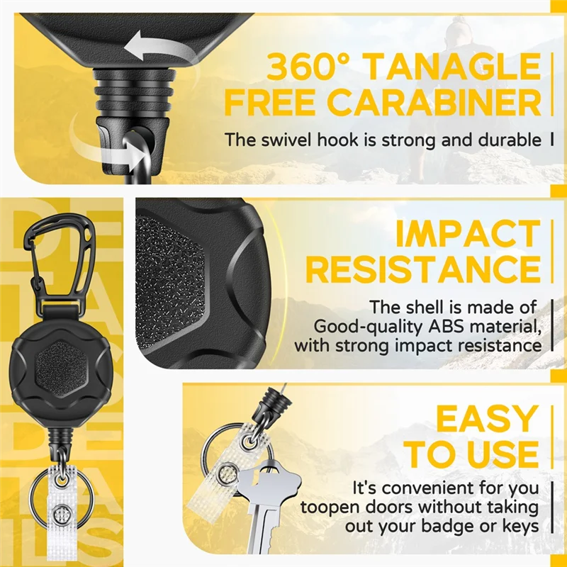 Portachiavi completamente retrattile Bobina per badge resistente Clip per badge identificativo retrattile con fibbia per alpinismo aggiornata