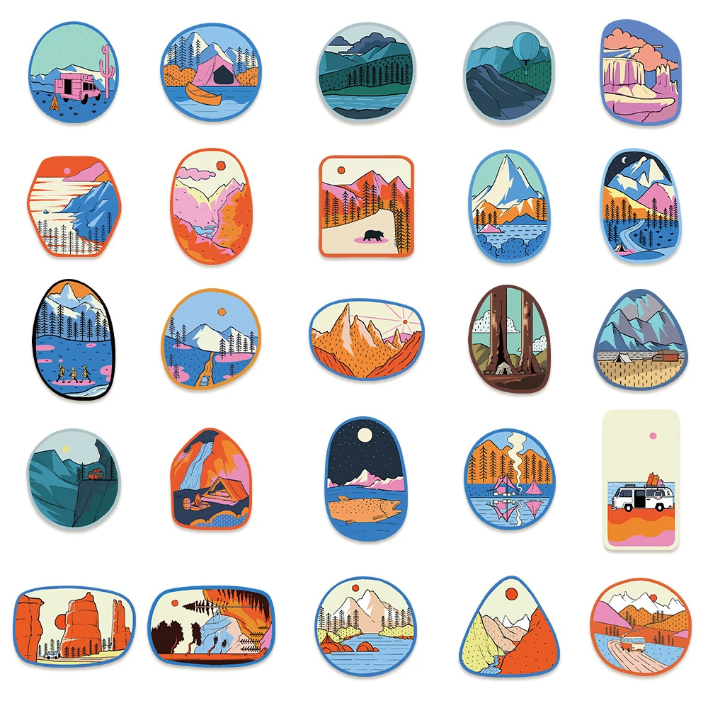 10/30/50pcs Cartoon Outdoor Camping Stickers Travel Decals DIY Phone Case Guitar Laptop Diary Funny Graffiti Sticker Decoration