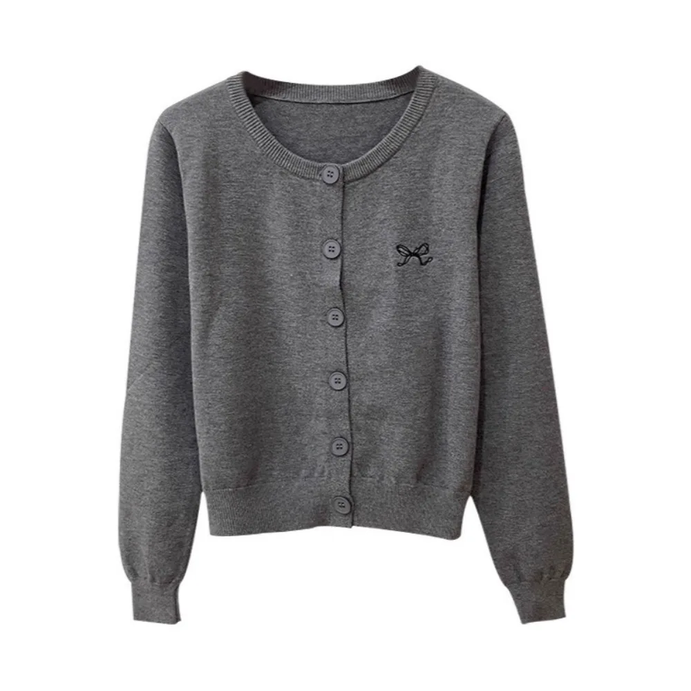 

Solid Bowknot Crochet Sweaters Autumn Spring Loose Cardigans Women Y2K Preppy Style Long Sleeve Slim Crop Coats Streetwear