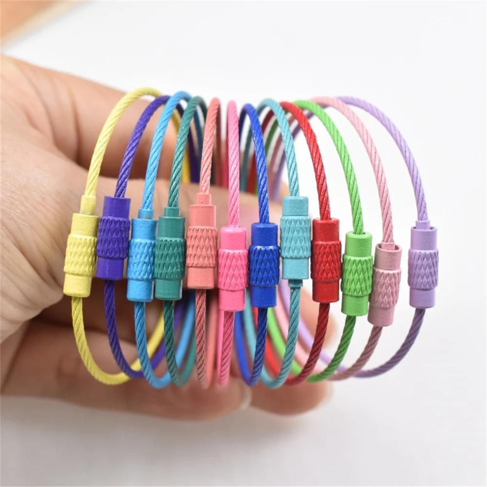 10/20pcs/lot Stainless Steel Wire Keychain Ring Key Keyring Circle Rope Cable Loop k Outdoor Camp Luggage Tag Screw Lock Gadget