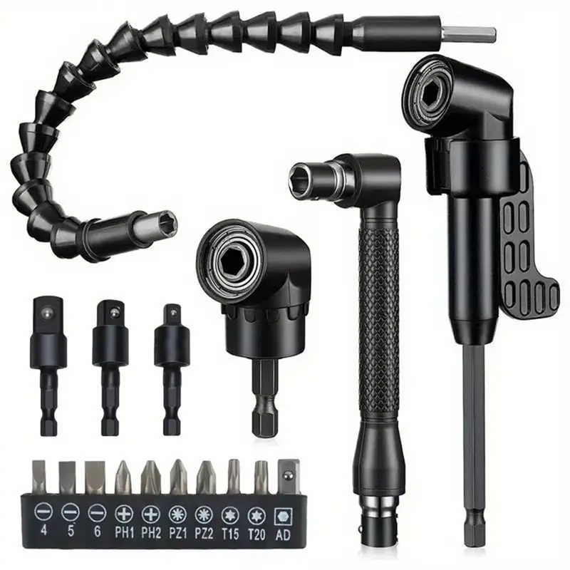 ABUG-Rotatable Socket Adapters With Flexible Drill Bit Extension Set, 105° Right Angle Attachment& Bendable Shaft