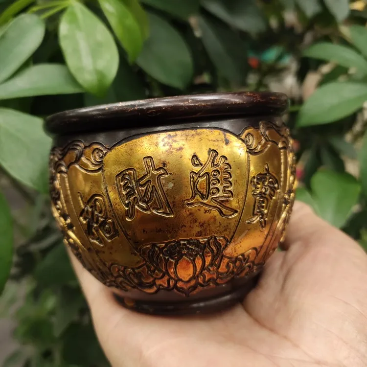 

Brass gilt beckoning fortune into the treasure pot cornucopia pulp old home craft