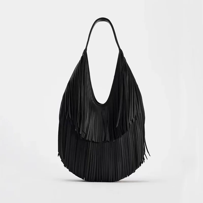 

Женская большая вместительная сумка, весна/лето 2026, повседневная универсальная модная сумка на одно плечо с отделкой кисточками под мышками из Европы