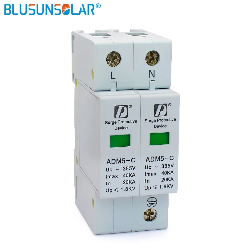 High Quality  20-40kA 2P+N 385V 20KA 40KA 60KA 80KA AC 385V Din Rail SPD Low Voltage Surge Protector Device