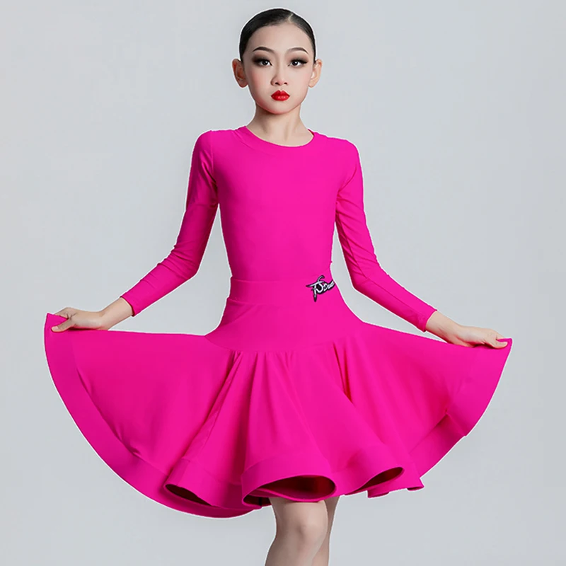 

Наряд для соревнований по латинским танцам, детский танцевальный костюм для девочек, сценическая одежда для латинского шоу, тренировочный костюм с длинными рукавами VDL4876