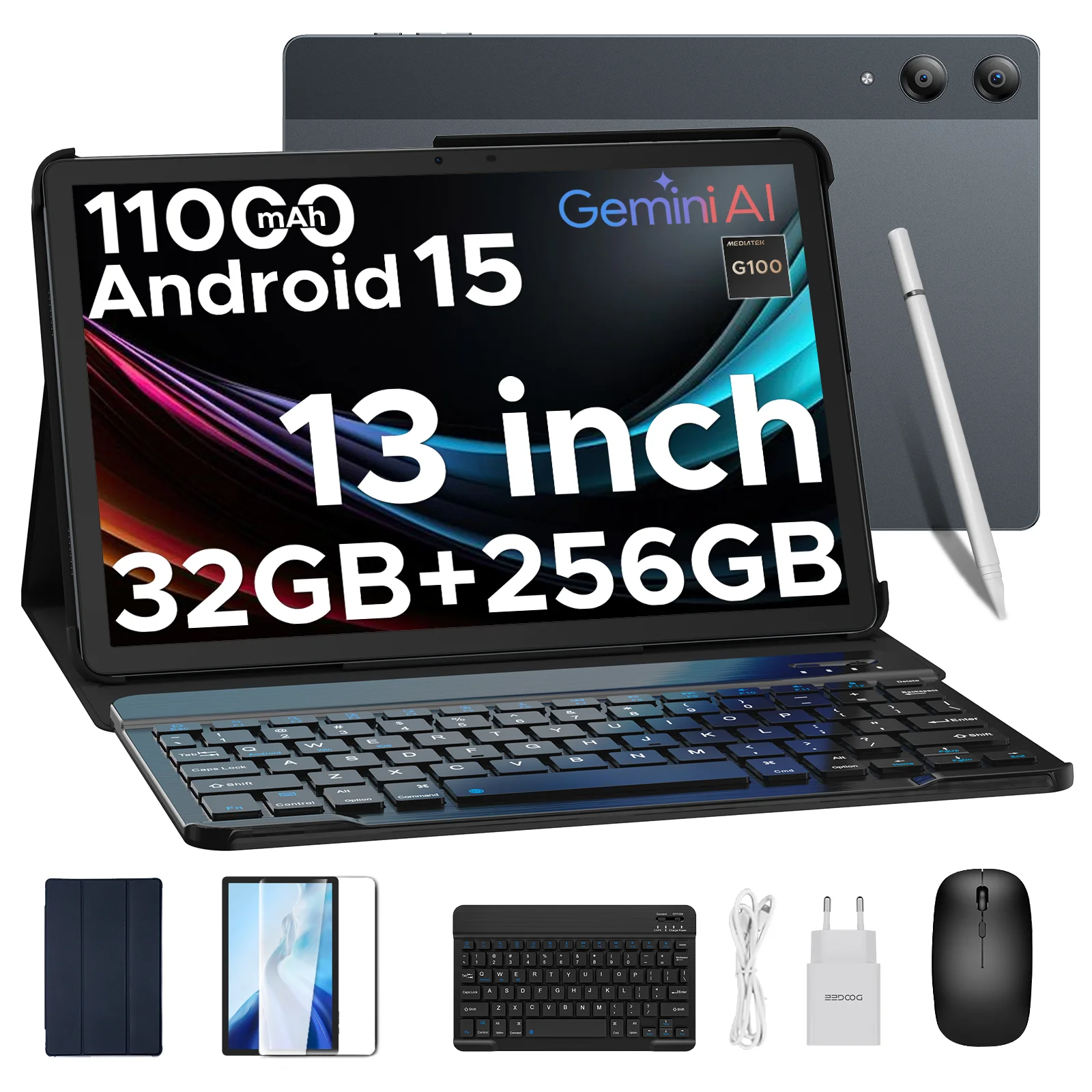 DOOGEE Tab E3 Pro Tablet 32GB+256GB Android 15 Gemini AI 13'' Scherm 7,9 mm Ultradun Helio G100 11000mAh Batterij Smart Pad - afbeelding 1