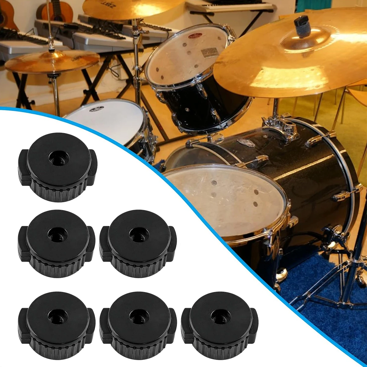 Miwayer - Juego de 6/12 Tuercas Universales de Liberación Rápida para Platillos, 8 mm, Plástico Negro, para Accesorios de Percusión