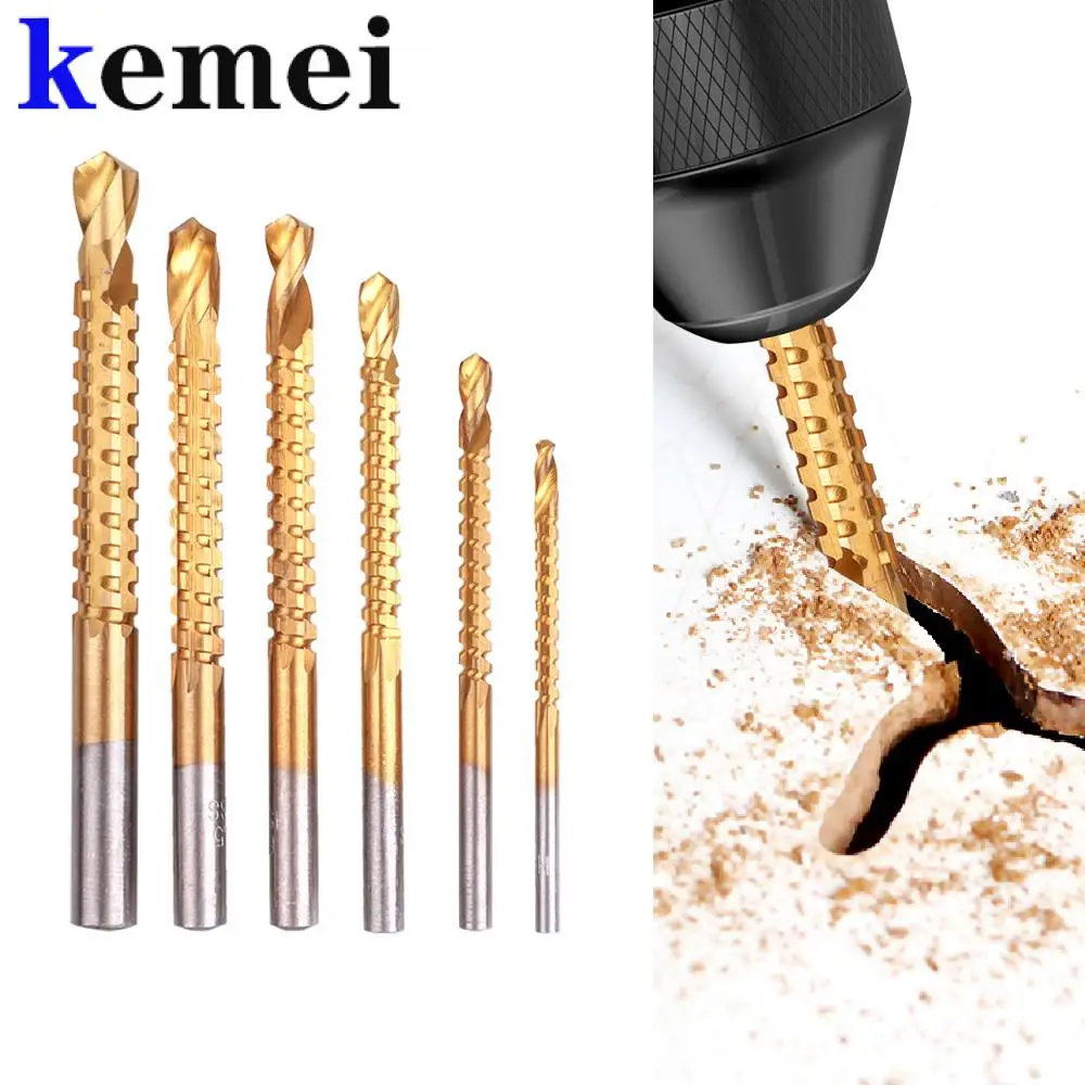 6Pcs/set Twist Drill Bits Set 3-8Mm Serrated Grooving Cutting Tap Saw Wood Metal Wooden Hole Saw Titanium Drill Tools