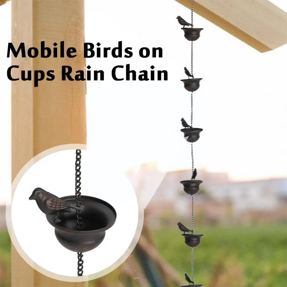 2.4M Mobile Birds Outdoor Rain Chain Outdoor Hanging Rainwater System Chain Decoration Collection Decorative Lanyards Drain Y5R5